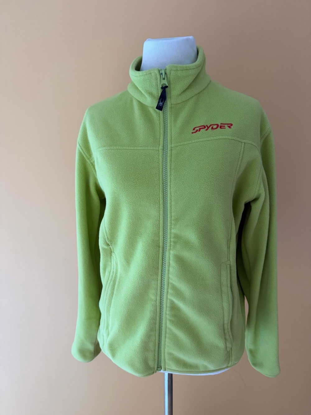 Spyder woman’s lime green  fleece zip long sleeve Logo  jacket, GUC, size M